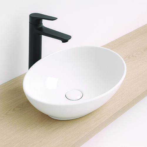 Vasque ovale à poser HANA en céramique 40,5 x 33 x 14 cm - Blanc brillant